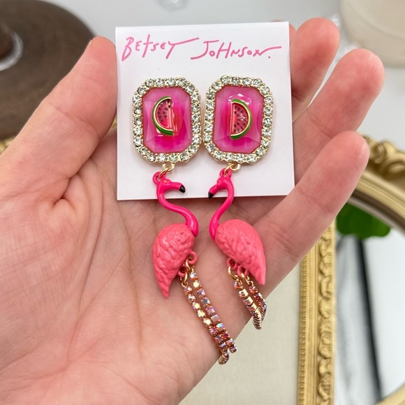Betsey Johnson Flamingo & Watermelon Statement Earrings – Pink Perfection! - Picture 4 of 5
